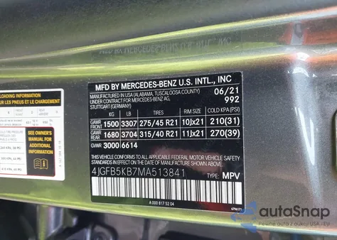 2021 Mercedes-Benz Gle 450 4Matic z USA, uszkodzony, nr VIN 4JGFB5KB7MA513841